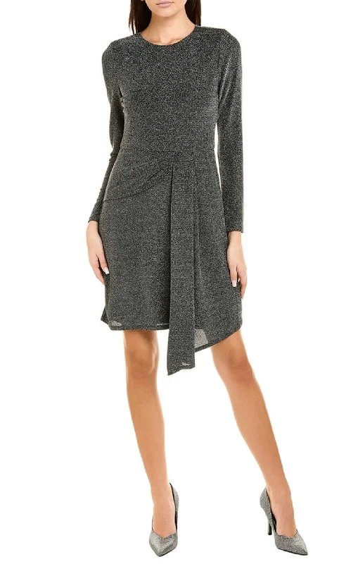 London Times T6499M - Long Sleeve Dangling Skirt Glittered Dress