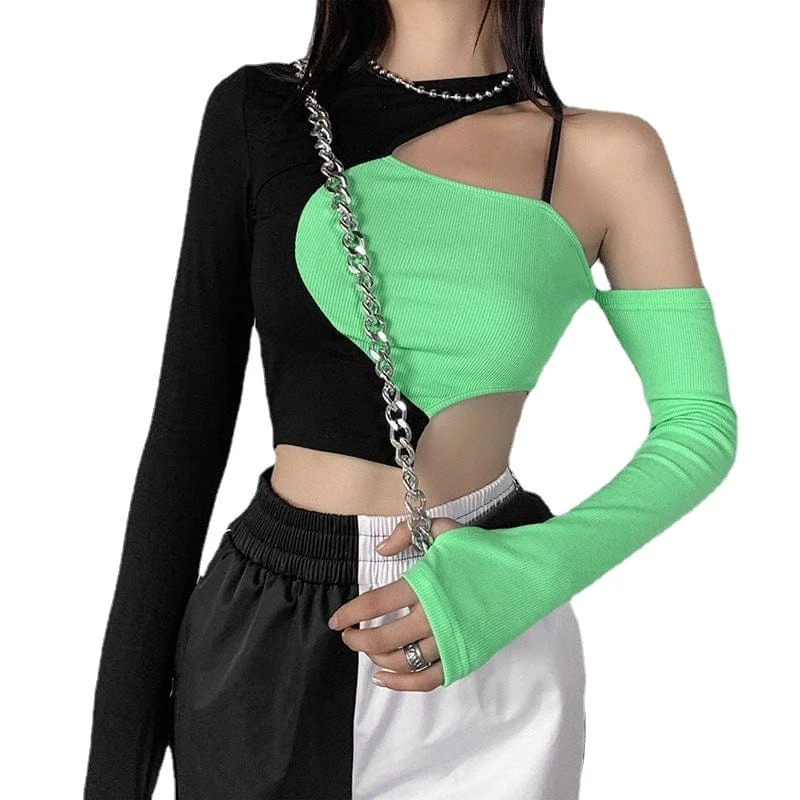 Women's Grunge Double Color Irregular Crop Top