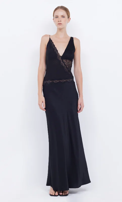 ABRIELLE LACE MAXI DRESS - BLACK/BLACK