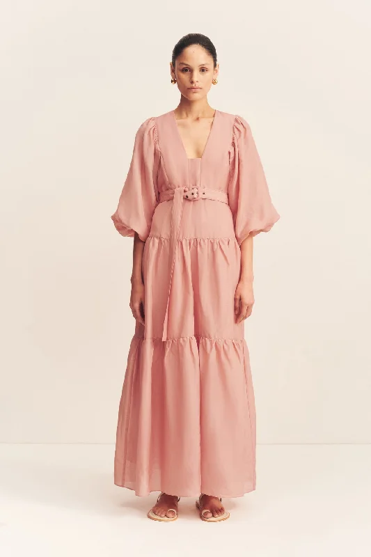 CELESTE PLUNGED TIERED MAXI DRESS - ROSE