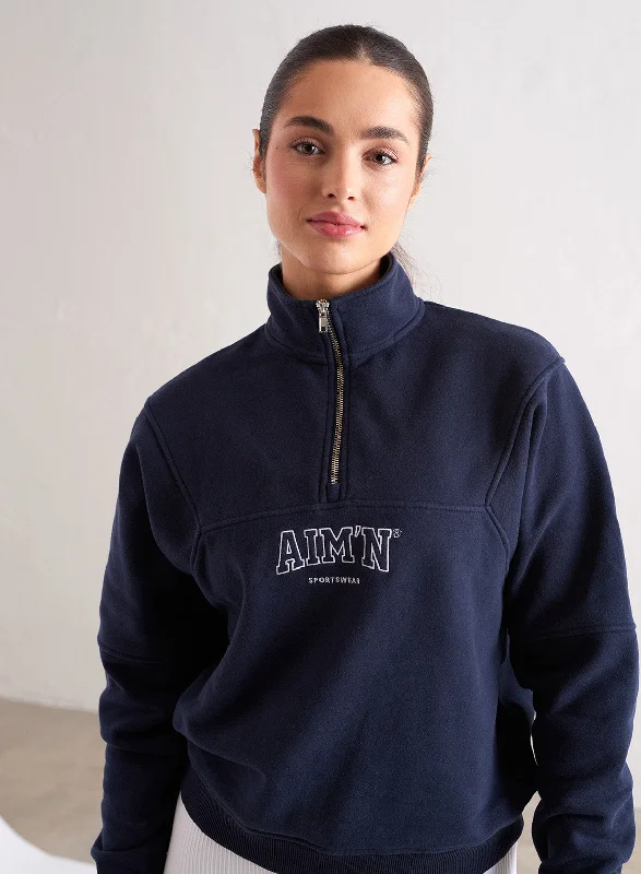 Navy College Sweat Half Zip