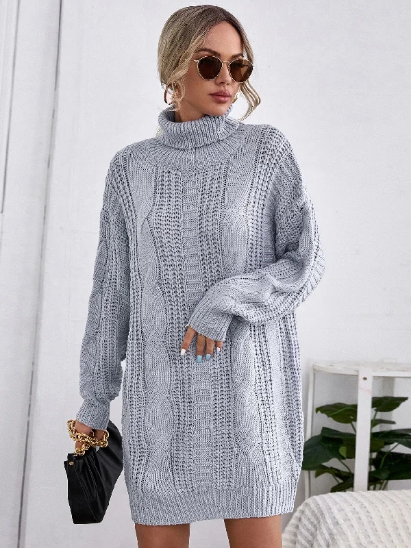 Casual Plain Long Sleeve High Neck Straight Natural Short Women Sweater Womens Dress