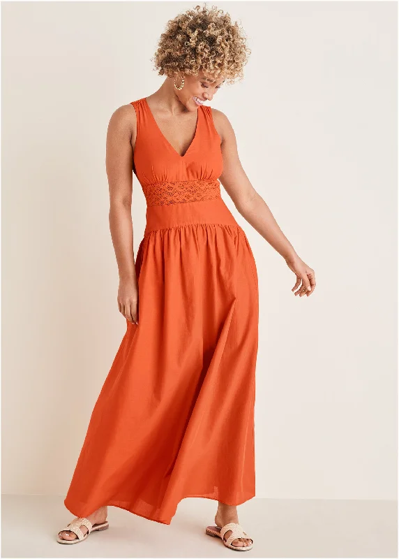 Lace Detail Drop Waist Maxi - Orange