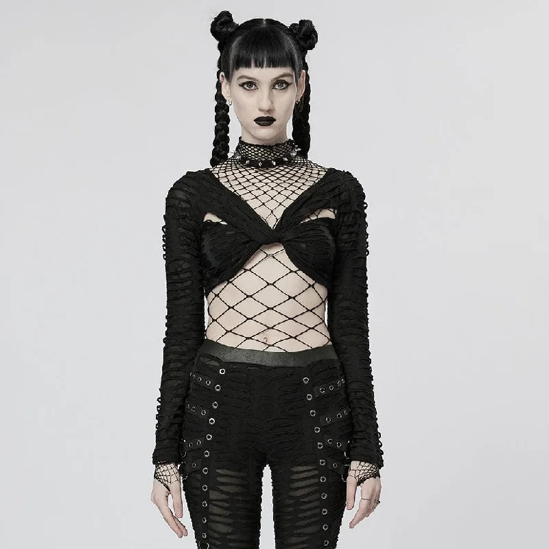 Women's Punk Twining Ripped Crop Top