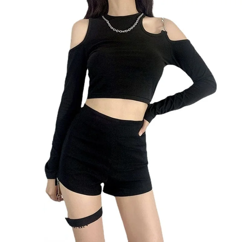 Women's Punk Off Shoulder Chain Crop Top