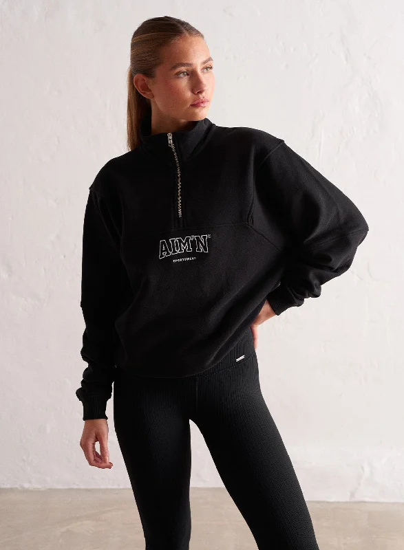 Black College Sweat Half Zip