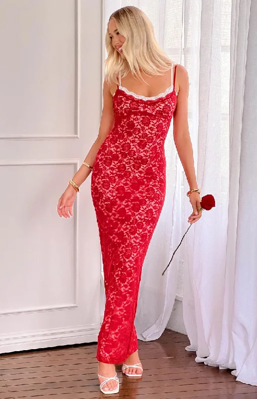 Kata Red Lace Maxi Dress