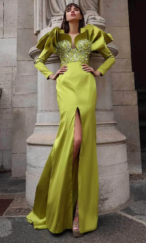 MNM COUTURE K4028 - Long Sleeve Ruffled Evening Gown