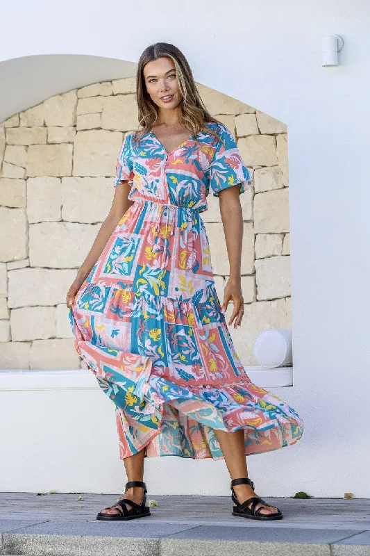 Passport To Paris Dress - Melon/Blue