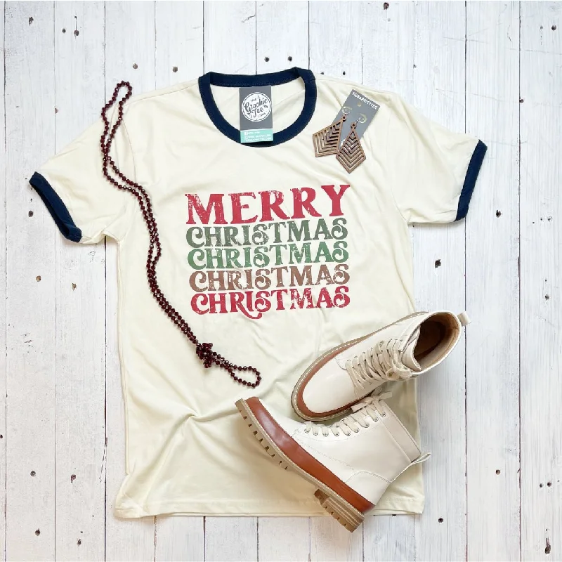 Merry Christmas Vintage Ringer Unisex Tee