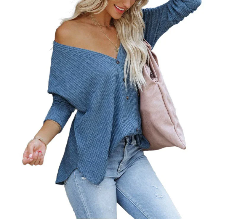 V-Neck Long-Sleeved Solid Color Cardigan Wholesale