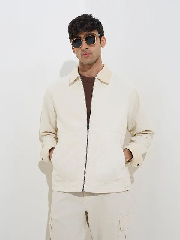 WES Casuals Off-White Relaxed-Fit Cotton Jacket